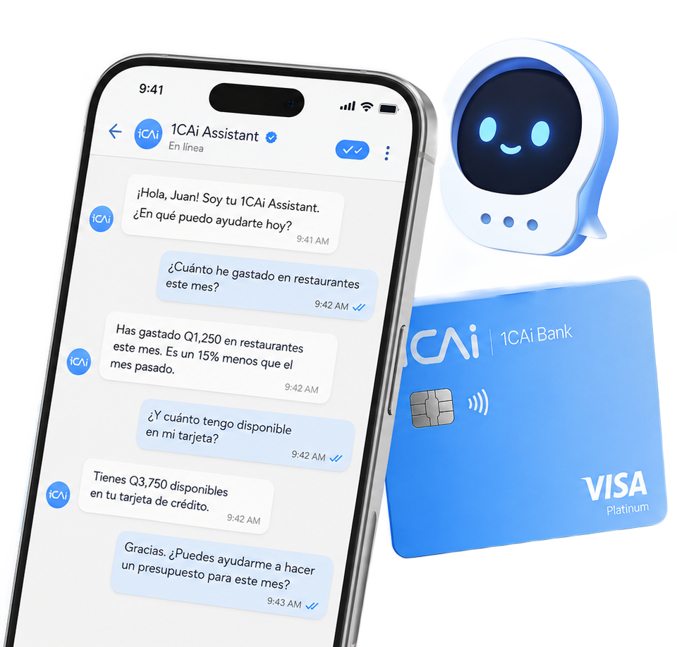 1CAi Assistant en WhatsApp junto a la tarjeta